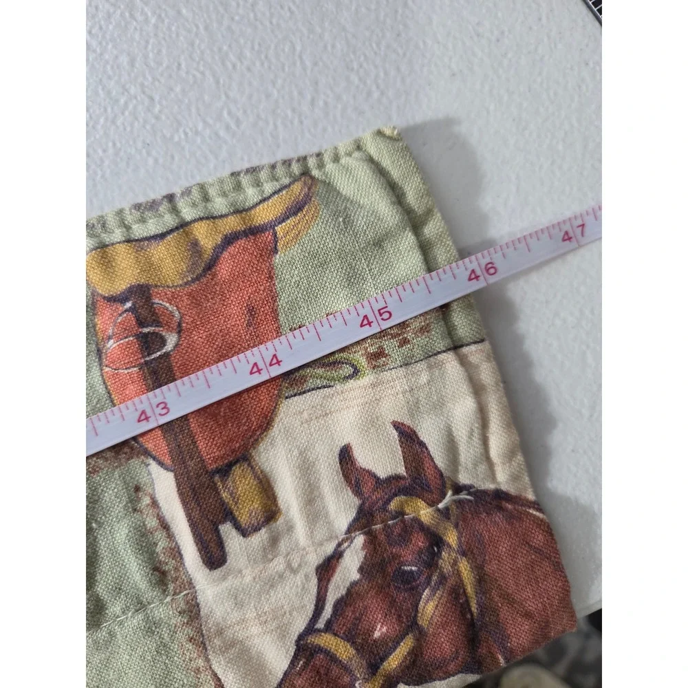 Vintage Equestrian Horse Print Curtain Panel Sage Green English Country 45x76